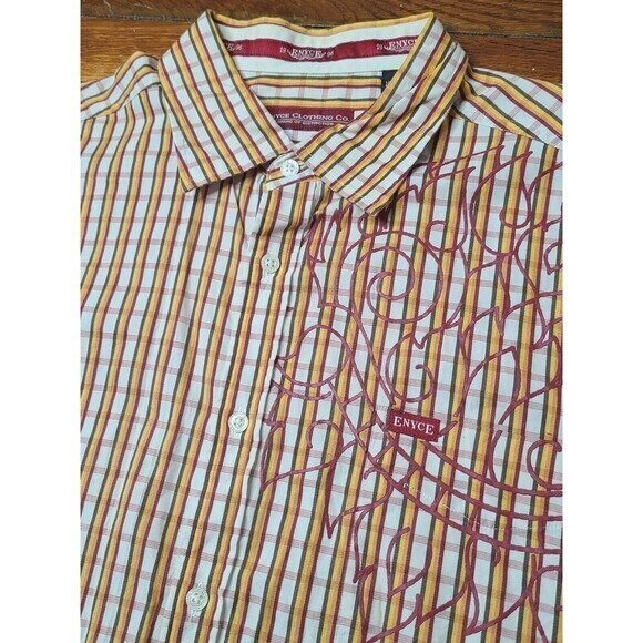 Vintage Enyce Mens Size 3XL Yellow Red Plaid Short‎ Sleeve Button Up Shirt A4 - Picture 1 of 6